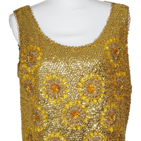 Vintage 1960s Beaded & Sequined Gold Tank Top by Harilela's - Picture 2 of 11
